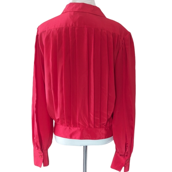 Vintage Red Satin Top Pleated Collared Button Down Special Occasion Pintuck - Picture 4 of 5